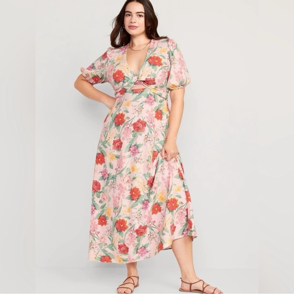 Fit & Flare floral linen-blend twist front maxi dress